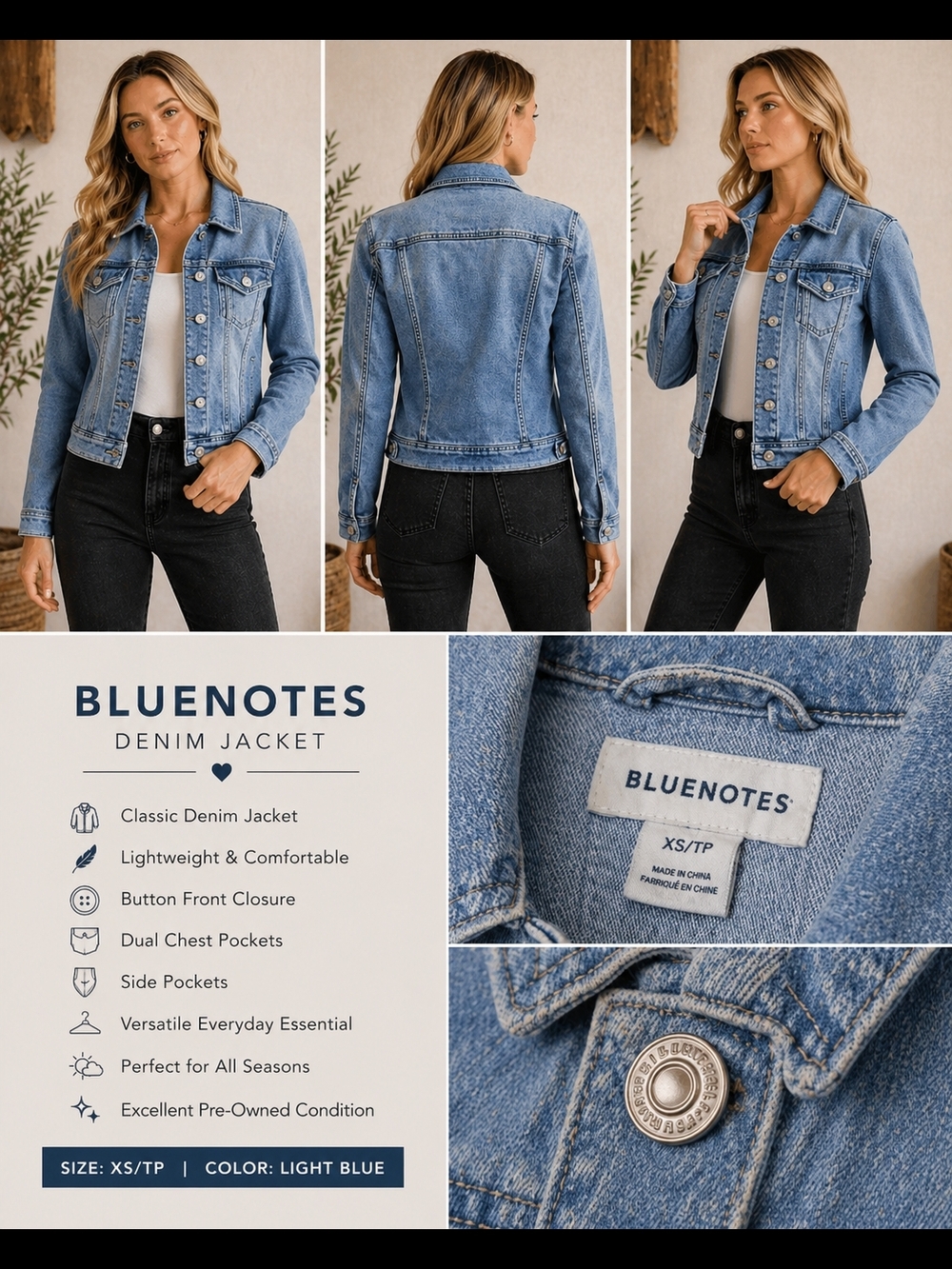 Bluenotes Light Blue Women's Denim Jacket - Classic Button Front